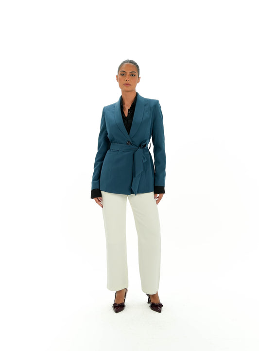 Kayan Belted Blazer in Teal