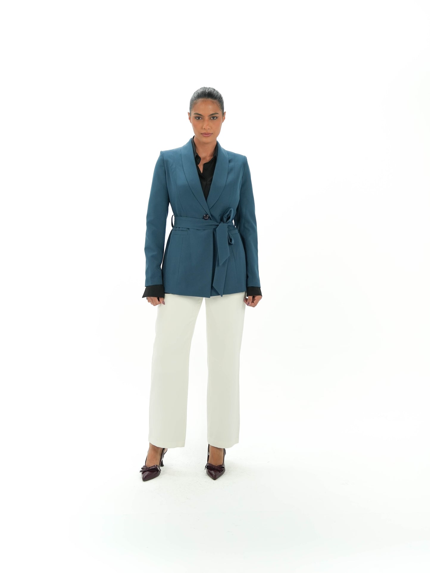 Kayan Belted Blazer in Teal