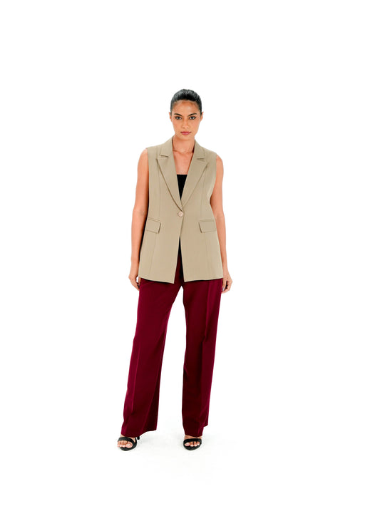 Kayan Contrast Vest in Beige
